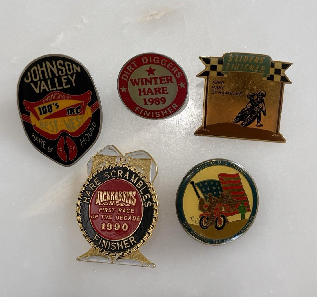 VTG 80s-90s Motorcycle Jackrabbits Hare Desert Racing Pins Lot So Cal 100s MC