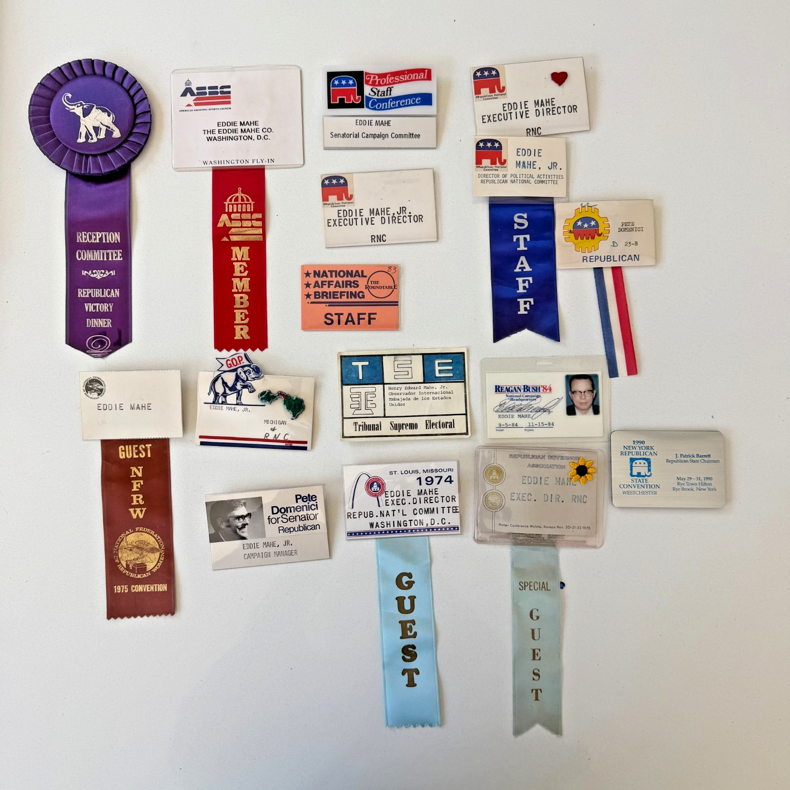16 Vintage Republican GOP Political Badges Ribbons Eddie Mahe Jr Estate Lot