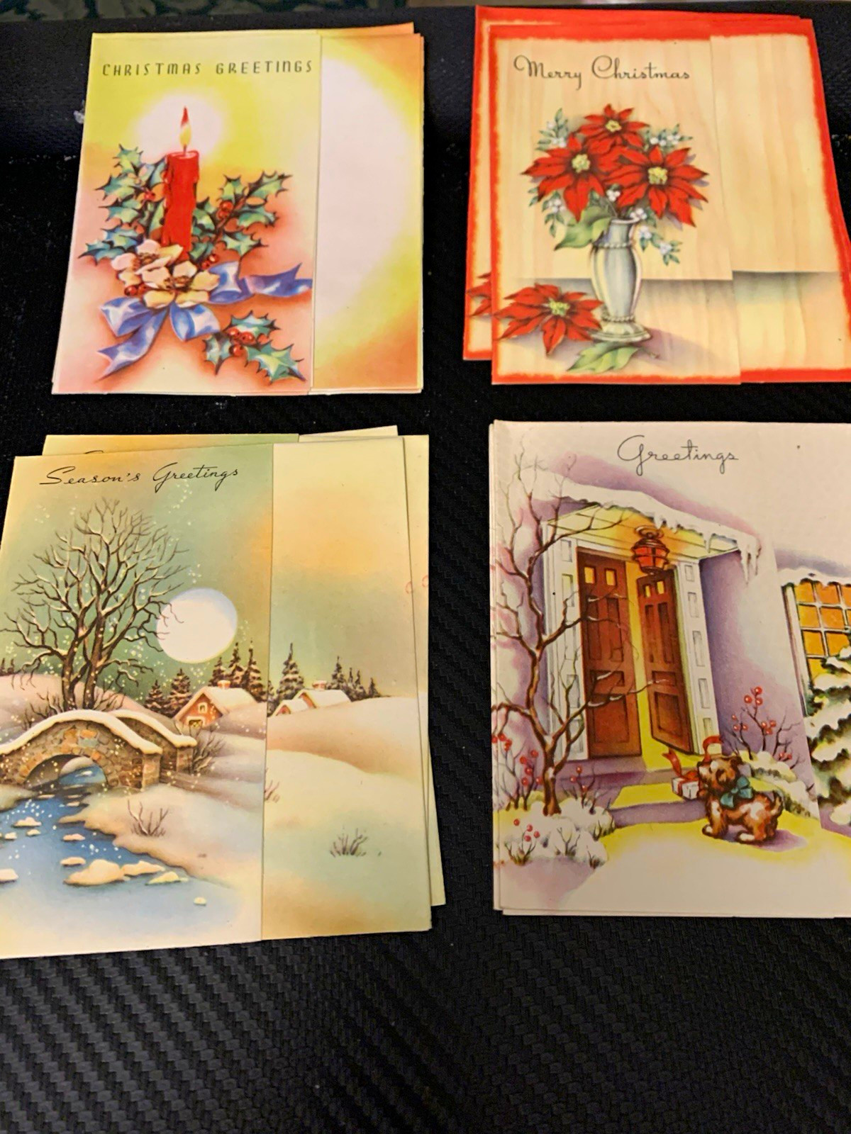 VTG Boxed Set 12 Christmas Cards w/ Envelopes, 4 Designs, No. 7001 NEW OLD STOCK