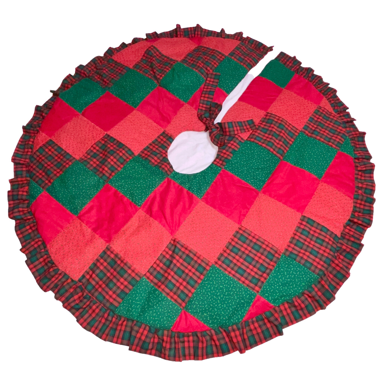 Vintage Handmade Quilted Christmas Tree Skirt Country Patchwork Large Reversible
