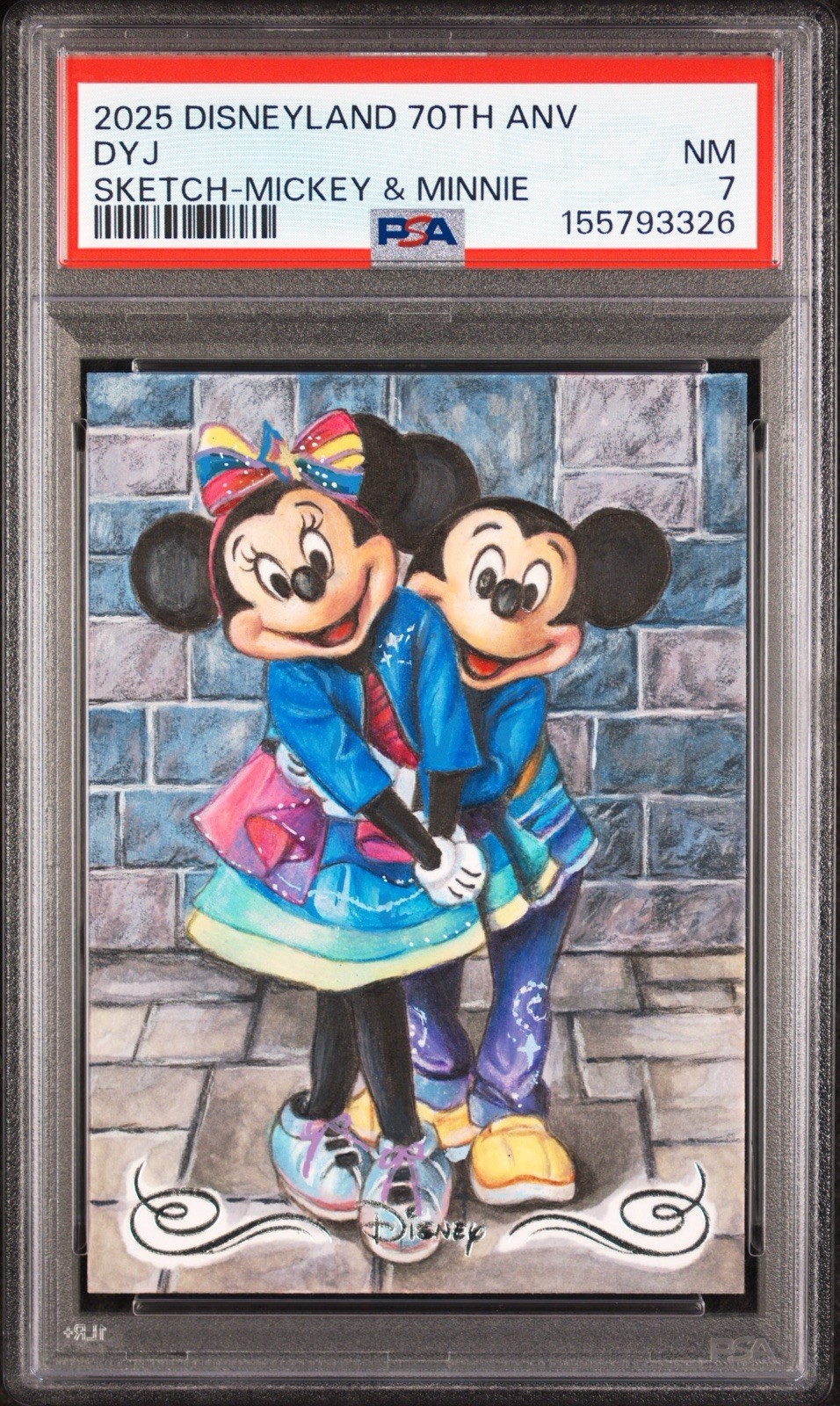 Topps 2025 Disneyland 70th  Sketch Mickey & Minnie Auto PSA 7