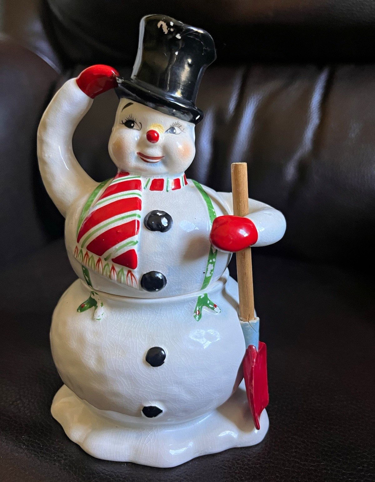Rare Vintage 1950s Napco Cream & Sugar Stackable Snowman Original Shovel