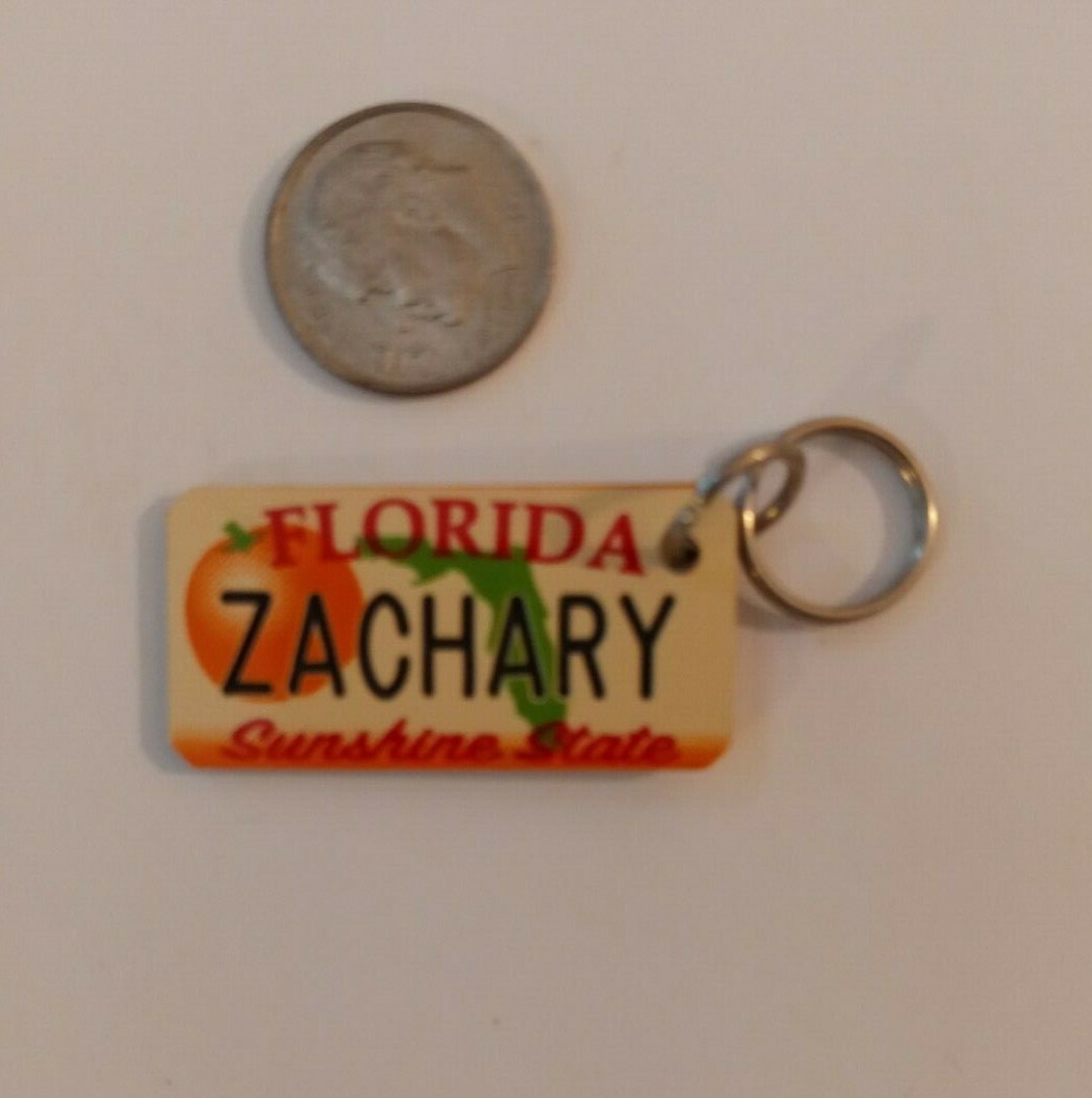 Vintage Florida Souvenir License Plate Keychain  Zachary FL sm Stocking Stuffer