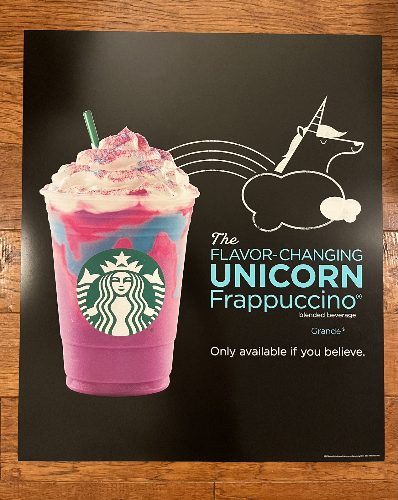 Starbucks UNICORN FRAPPUCCINO Original 2017 Poster - Measures 26 x 22 inches