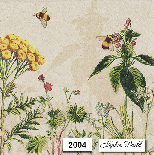 (2004) TWO Paper LUNCHEON Decoupage Art Craft Napkins - WILD FLOWERS BEES