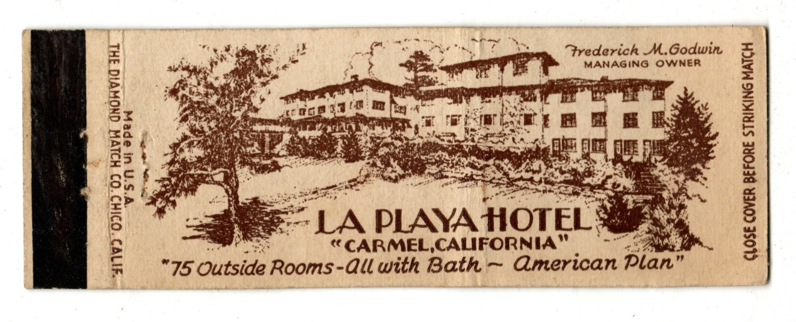LA PLAYA  HOTEL matchbook matchcover - CARMEL, CALIFORNIA