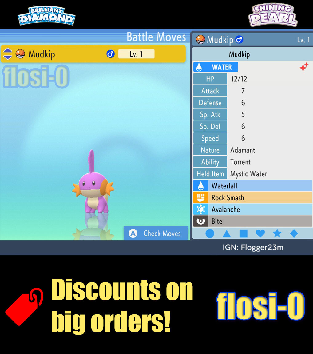 6IV Shiny Mudkip Pokemon Brilliant Diamond and Shining Pearl