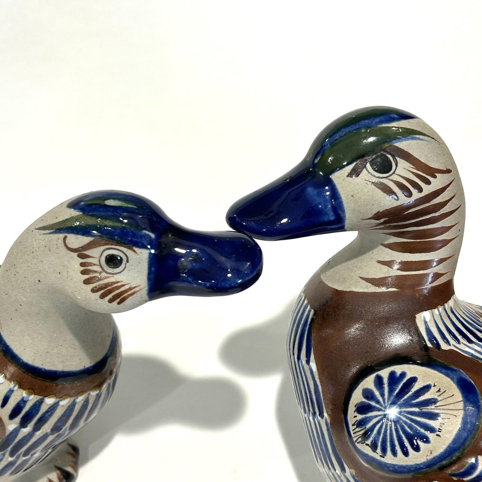 Vtg Tonala Pottery Ducks Set of 2 Mexican Folk Art Figurines Boho Tostado Signed