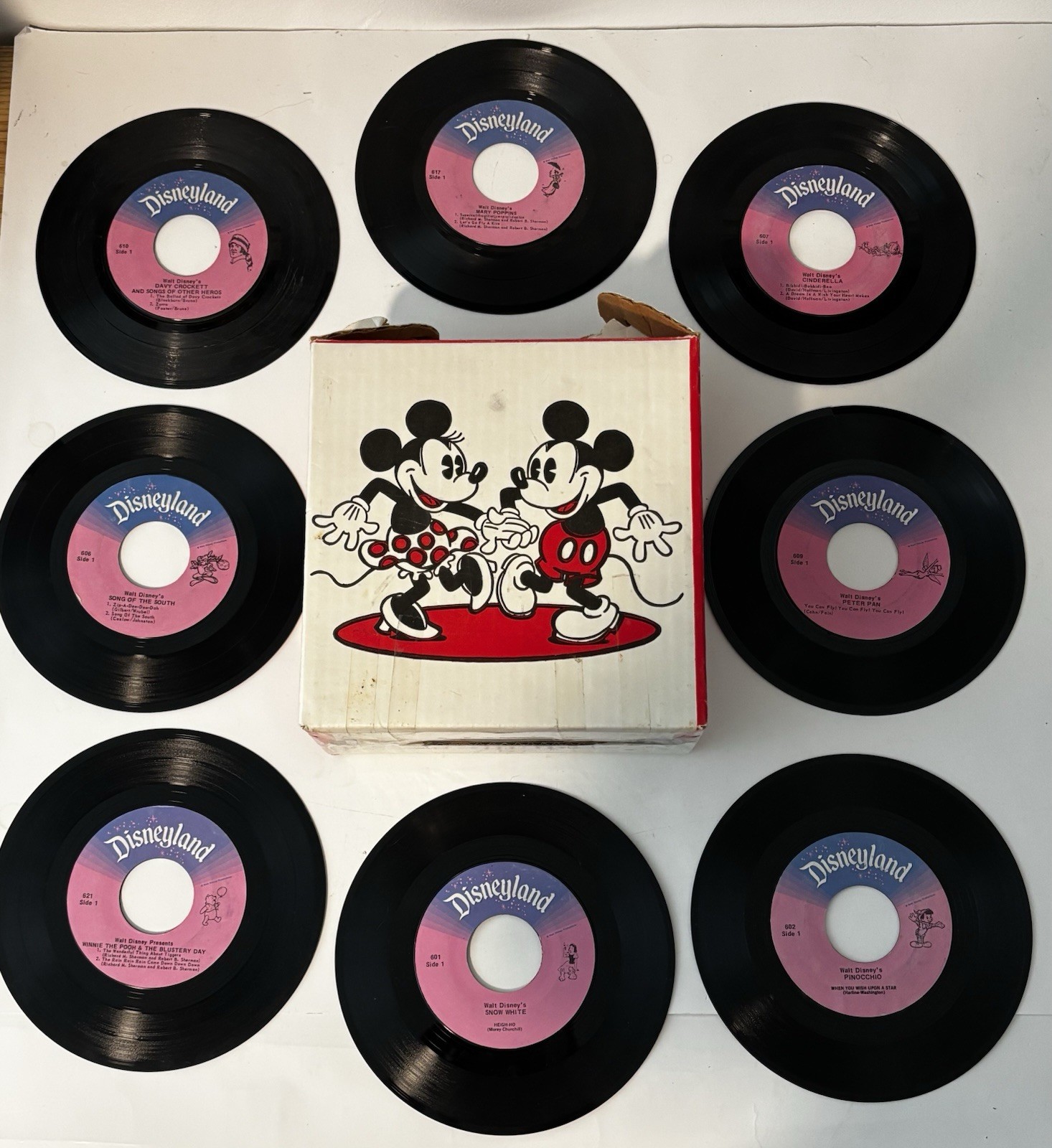 Vintage Disneyland Records 45 RPM Lot 8 Mickey Minnie Box Song South Disney