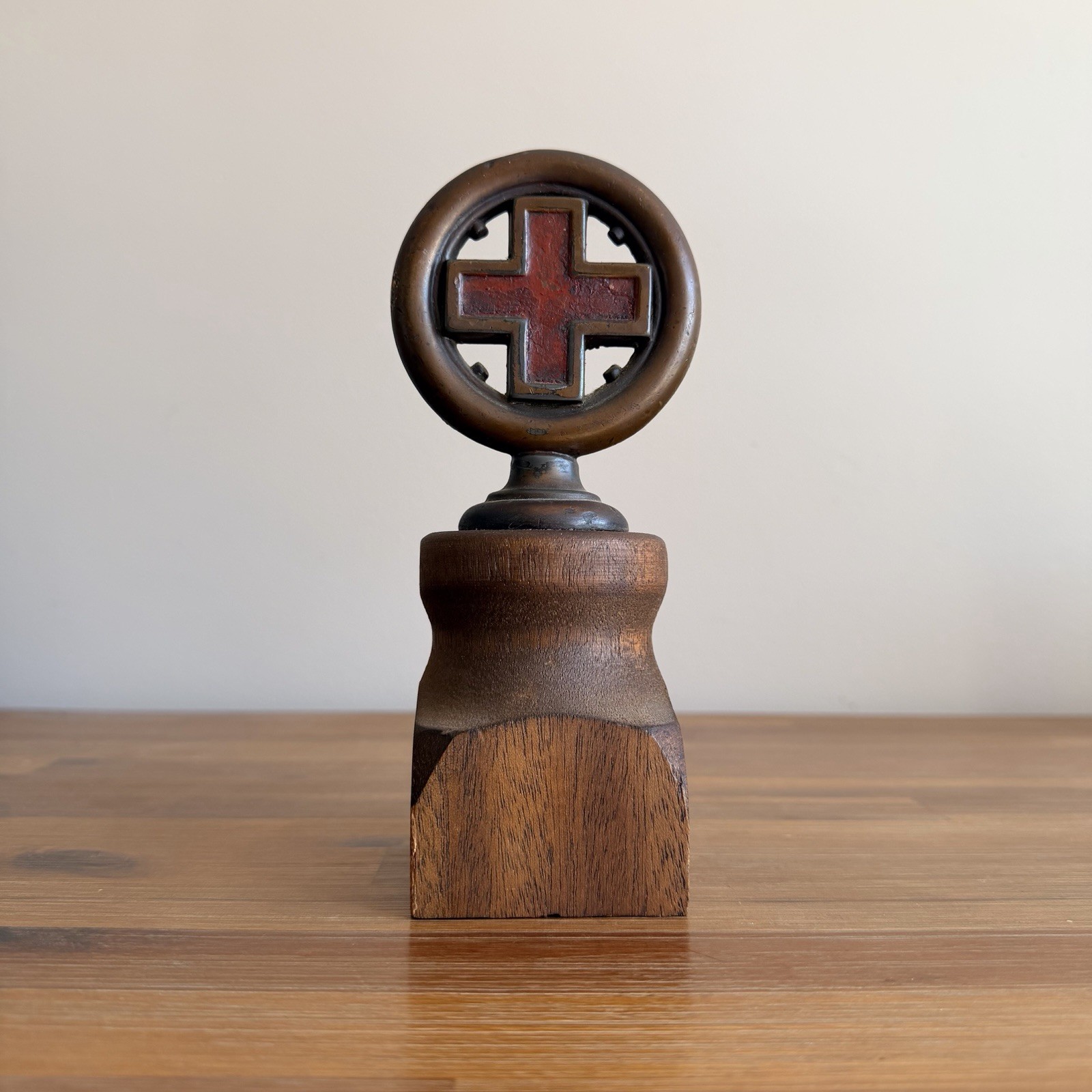 Antique Louis V Aronson 1915 WWI Red Cross Bronze Ambulance Hood Ornament
