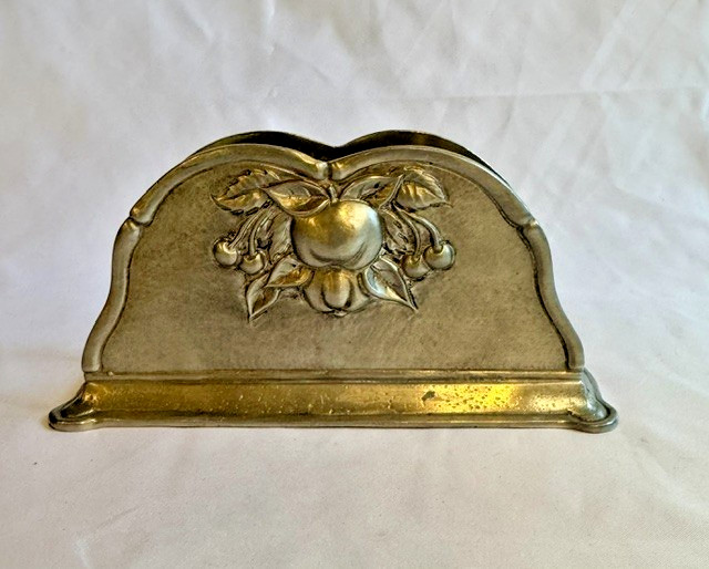 Etain Zinn Vintage Pewter Napkin/Letter Holder Fruit Cherry Apple Embossed 95%