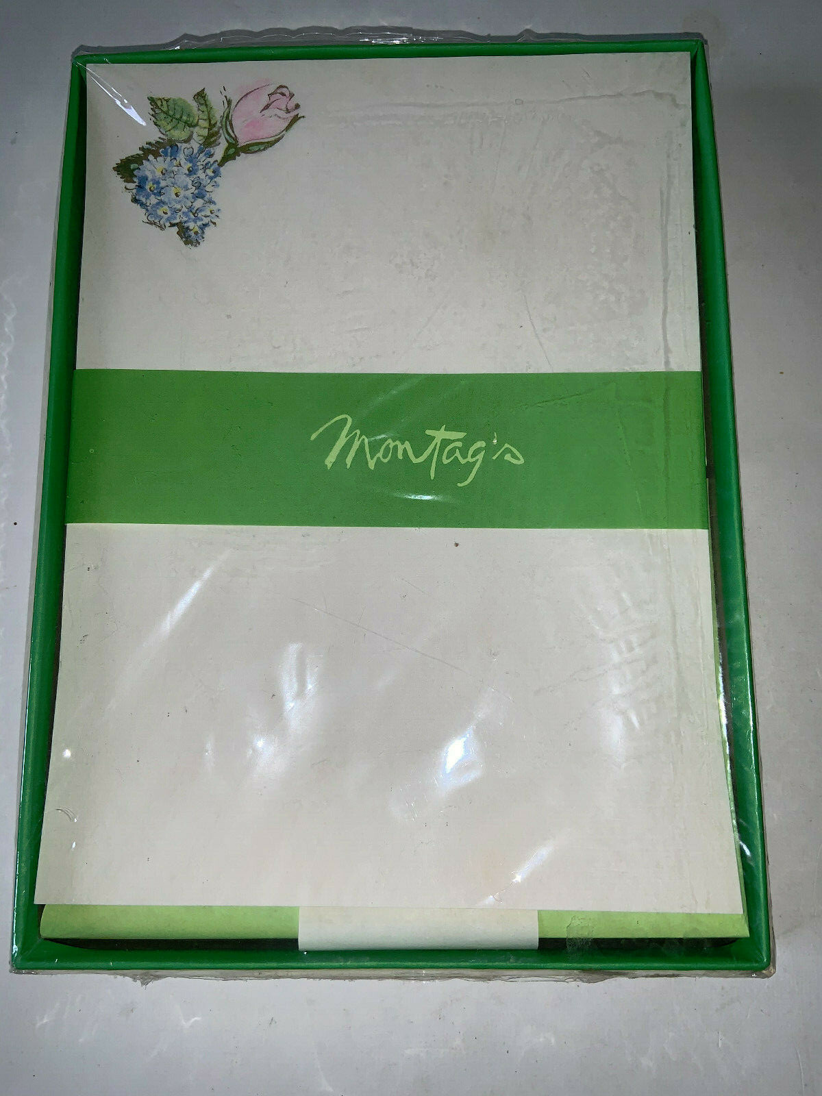 NEW NOS Vintage Sealed MONTAG'S Stationary with Pink & Blue floral design  