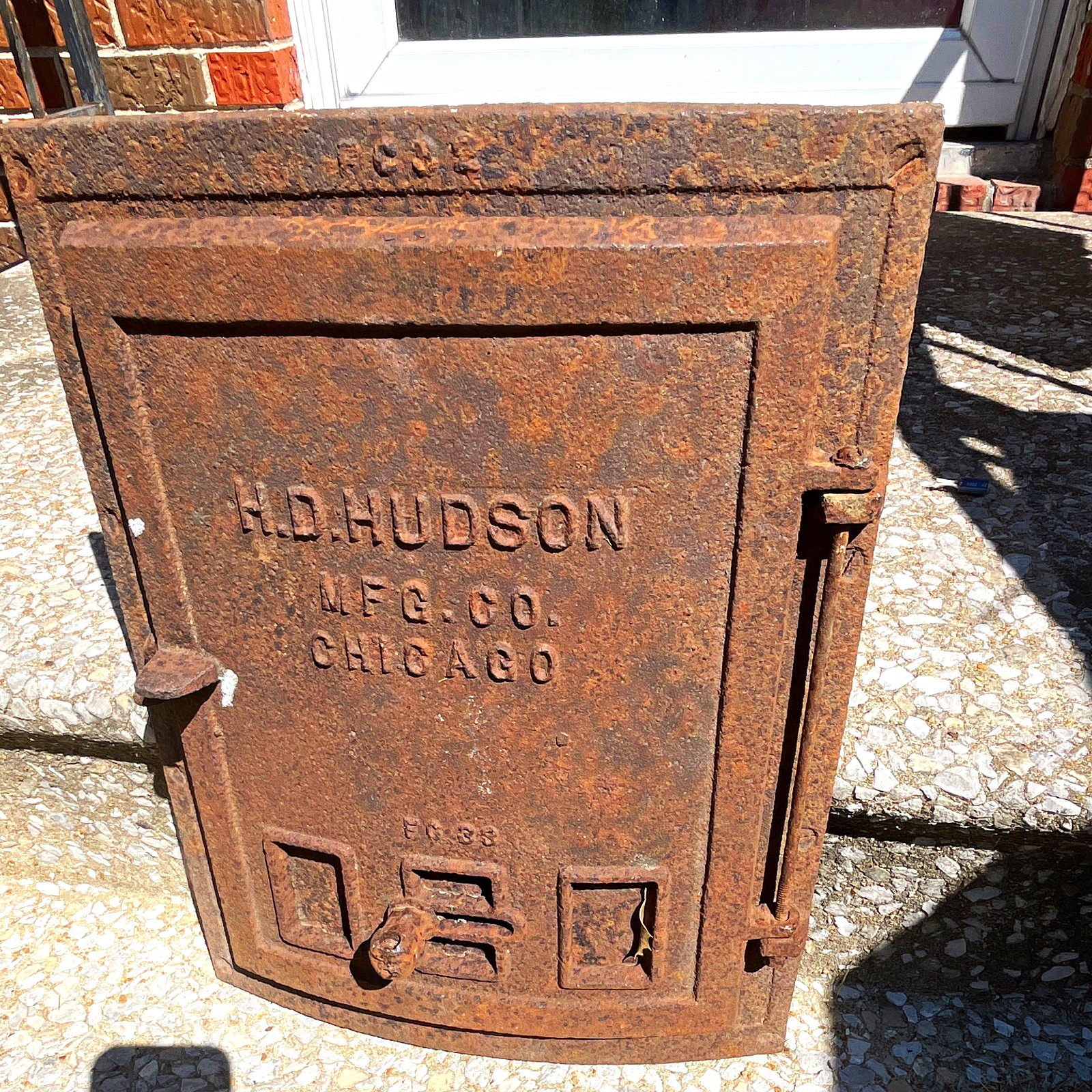 H.D. Hudson Mfg Co Chicago Cast Iron Furnace Door Antique Fireplace Cover