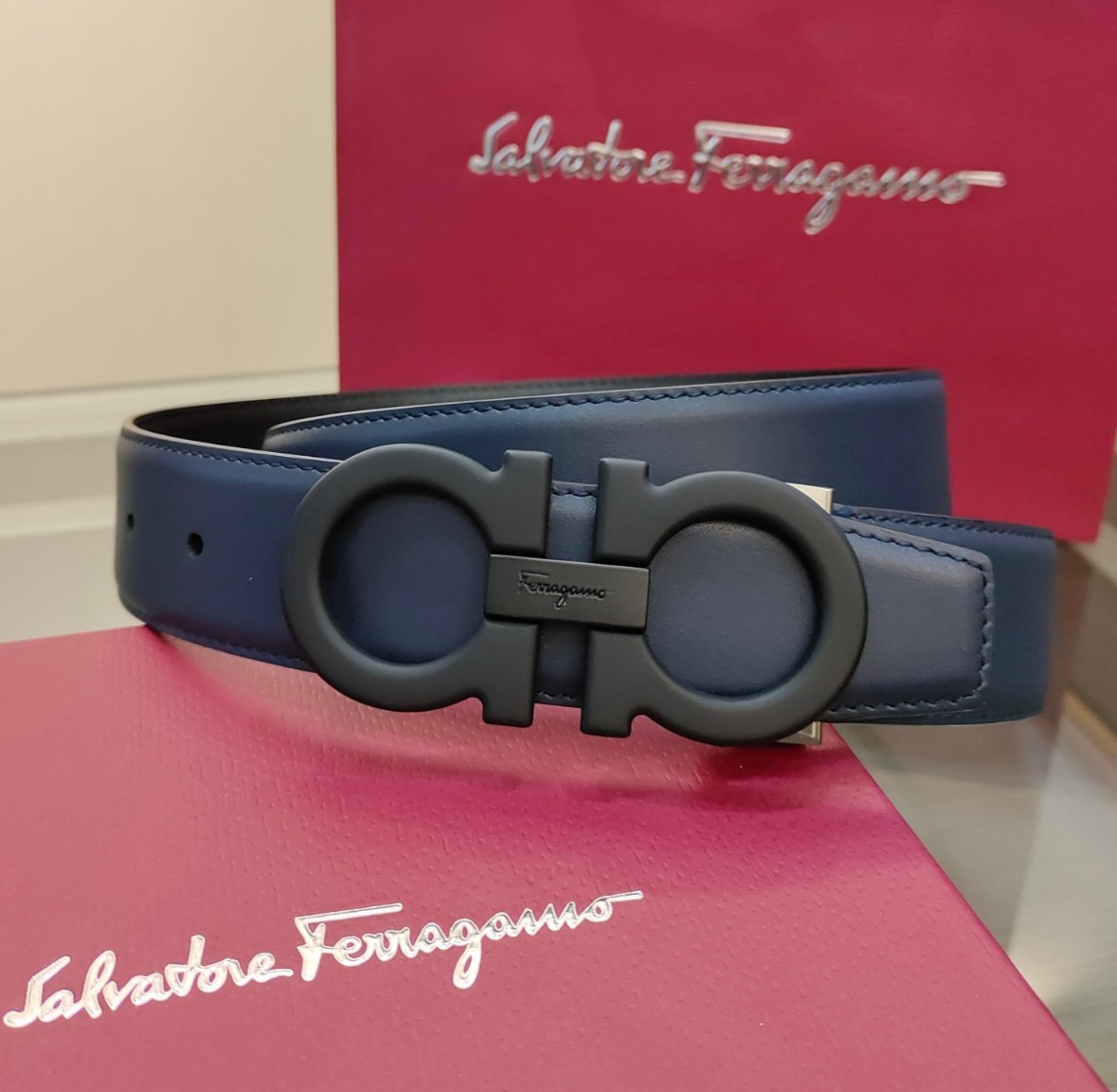 Salvatore Ferragamo Gancini Men's Reversible Leather Belt