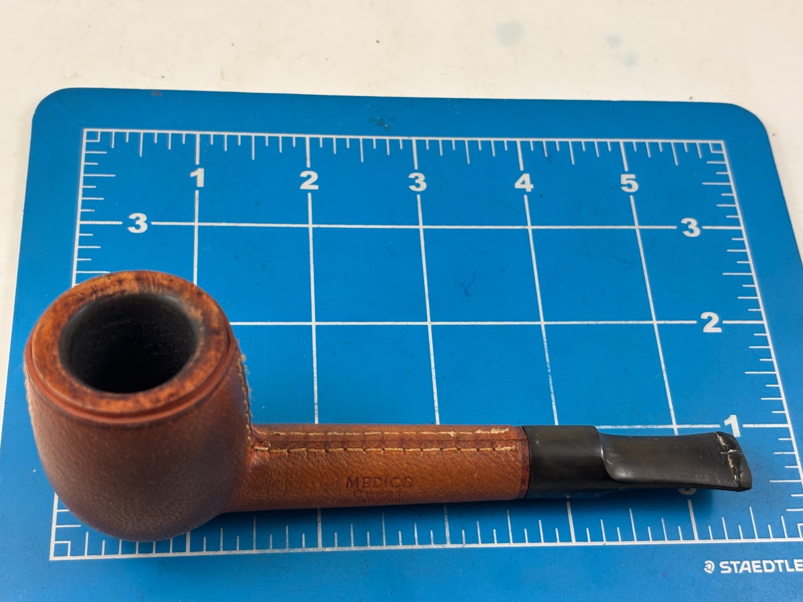 Judd\'s Nice Old Used Medico Crest Leather Wrapped Bent Briar Pipe