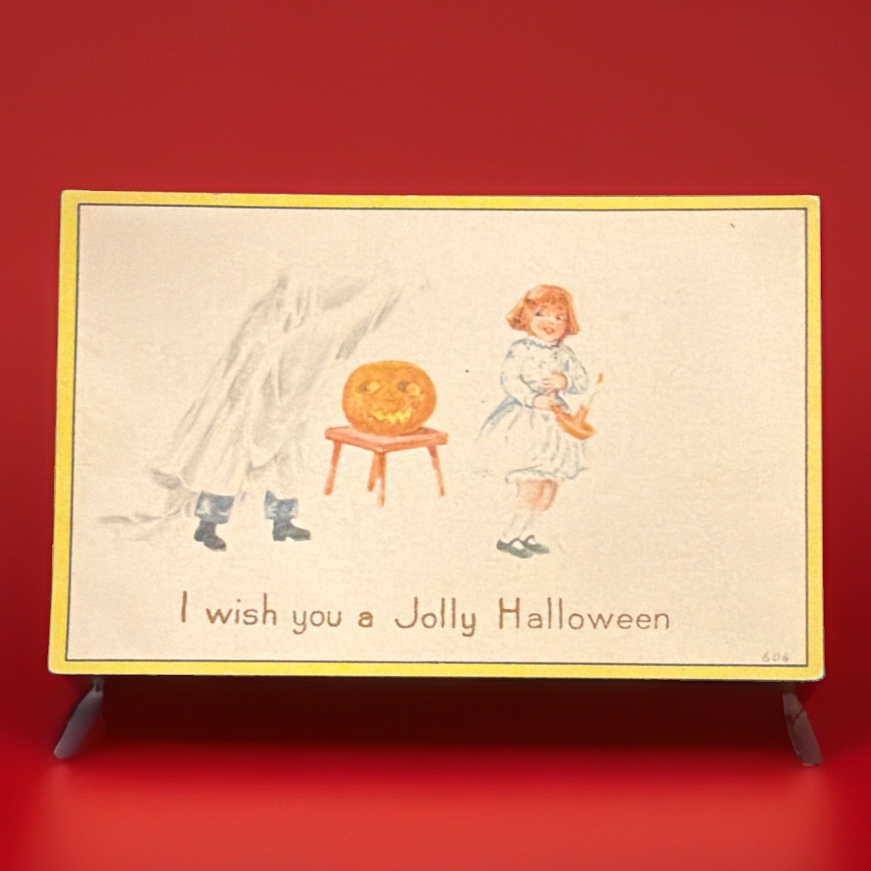 Vintage / Antique 1908-1915 Halloween Greetings Postcard • JOL Ghost Girl