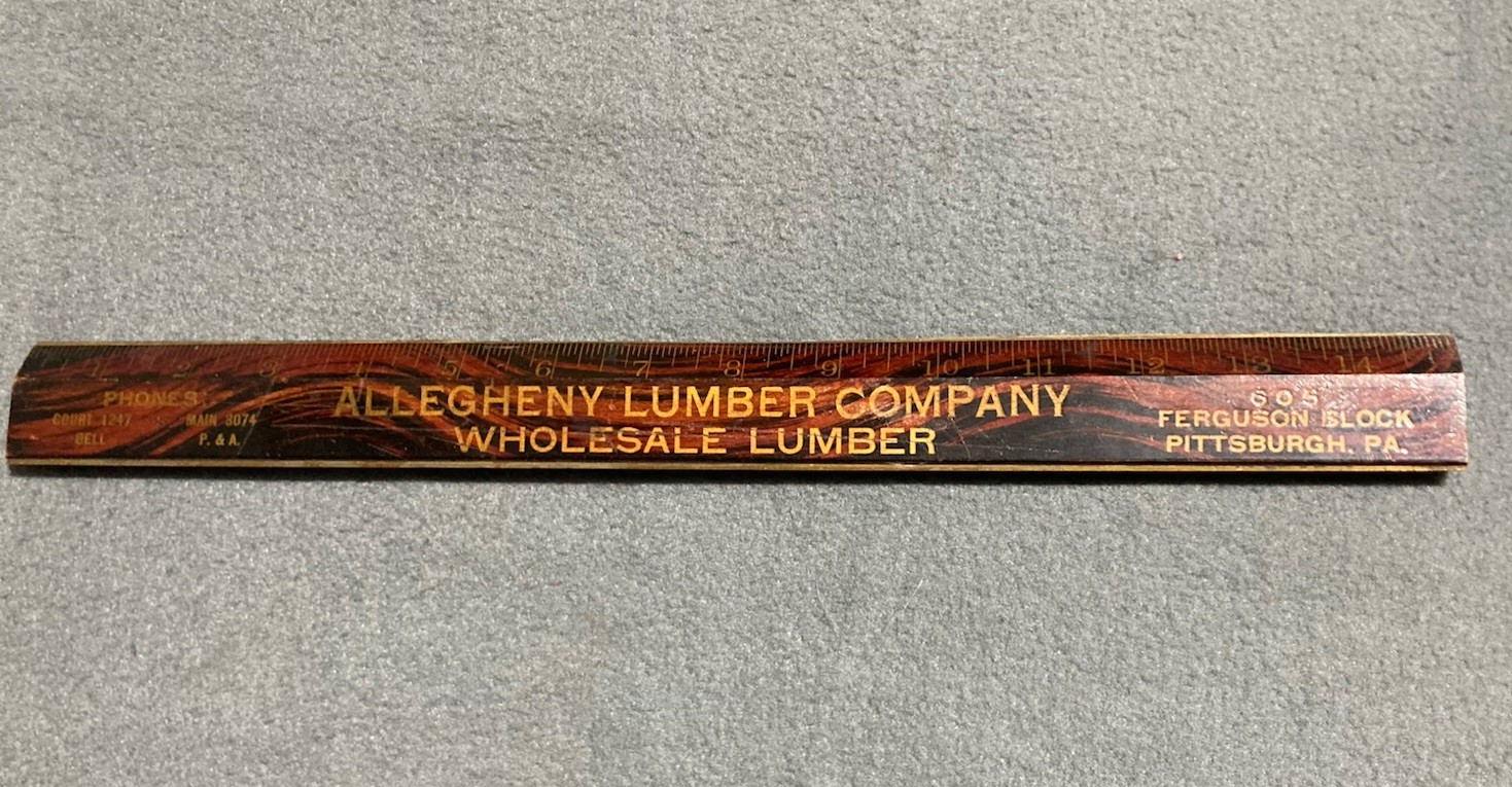 Vintage Wood Wooden Ruler Allegheny Lumber Company Advertising Pittsburgh PA