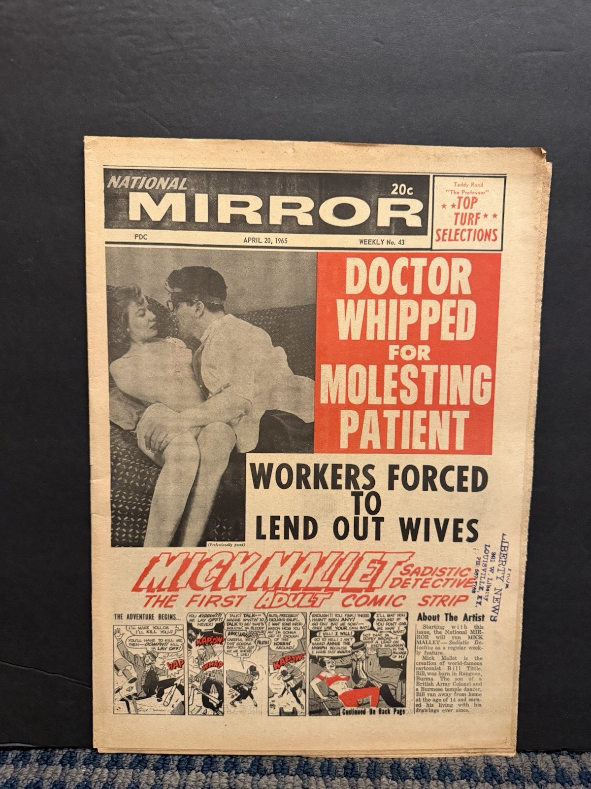 1965 National Mirror Newspaper, Mick Mallet Sadistic Detective Comic Strip (10S)