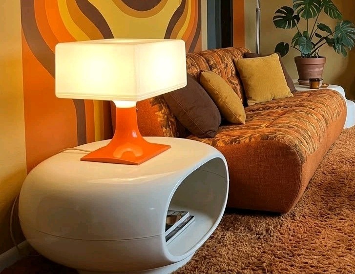 Vtg Space Age Tulip Table Lamp Orange 1970s Modernist Plastic Square Geometric