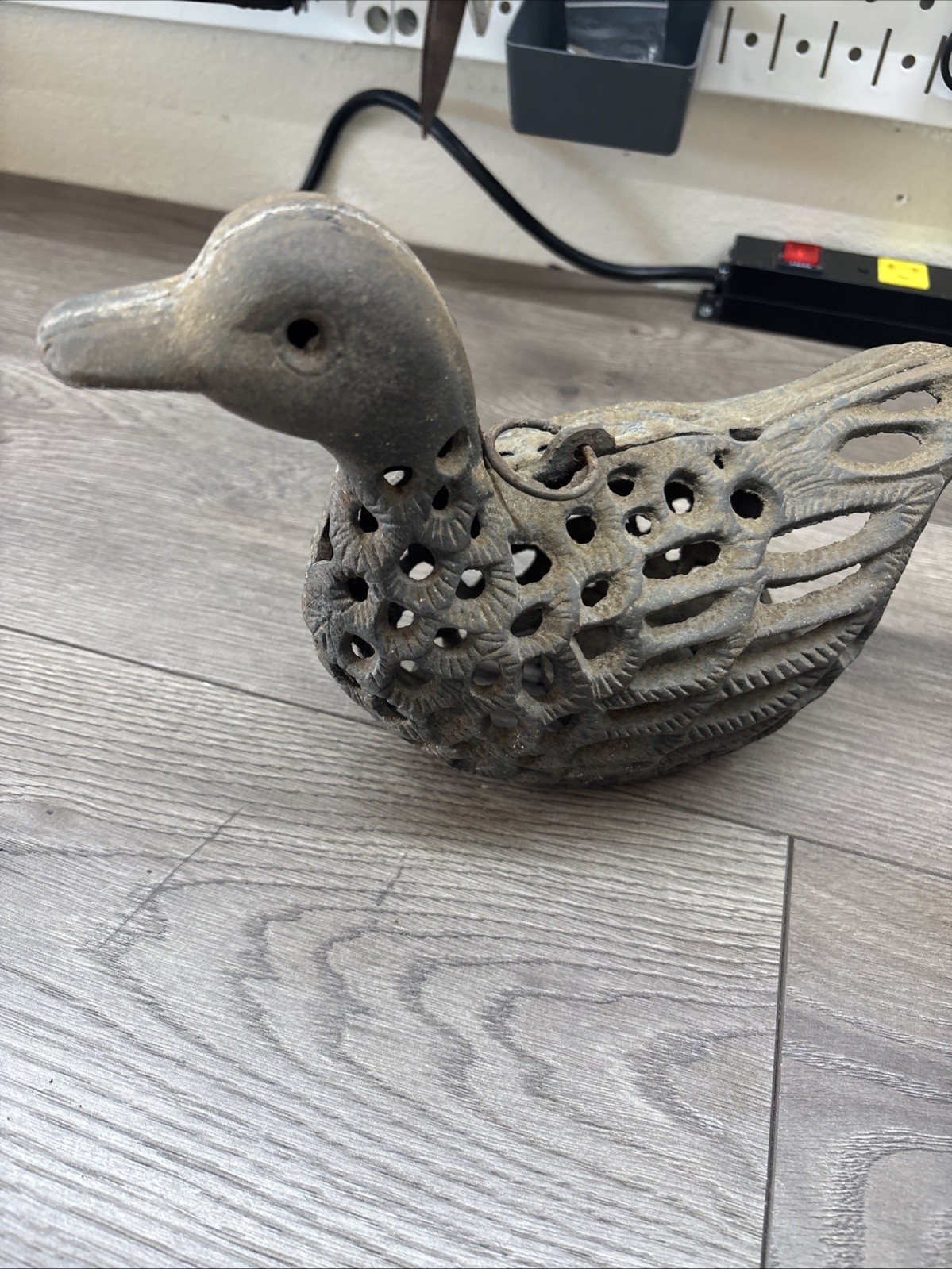 Vintage Heavy Cast Iron Duck Bird Mallard Tea Light Garden Table Decor Lantern