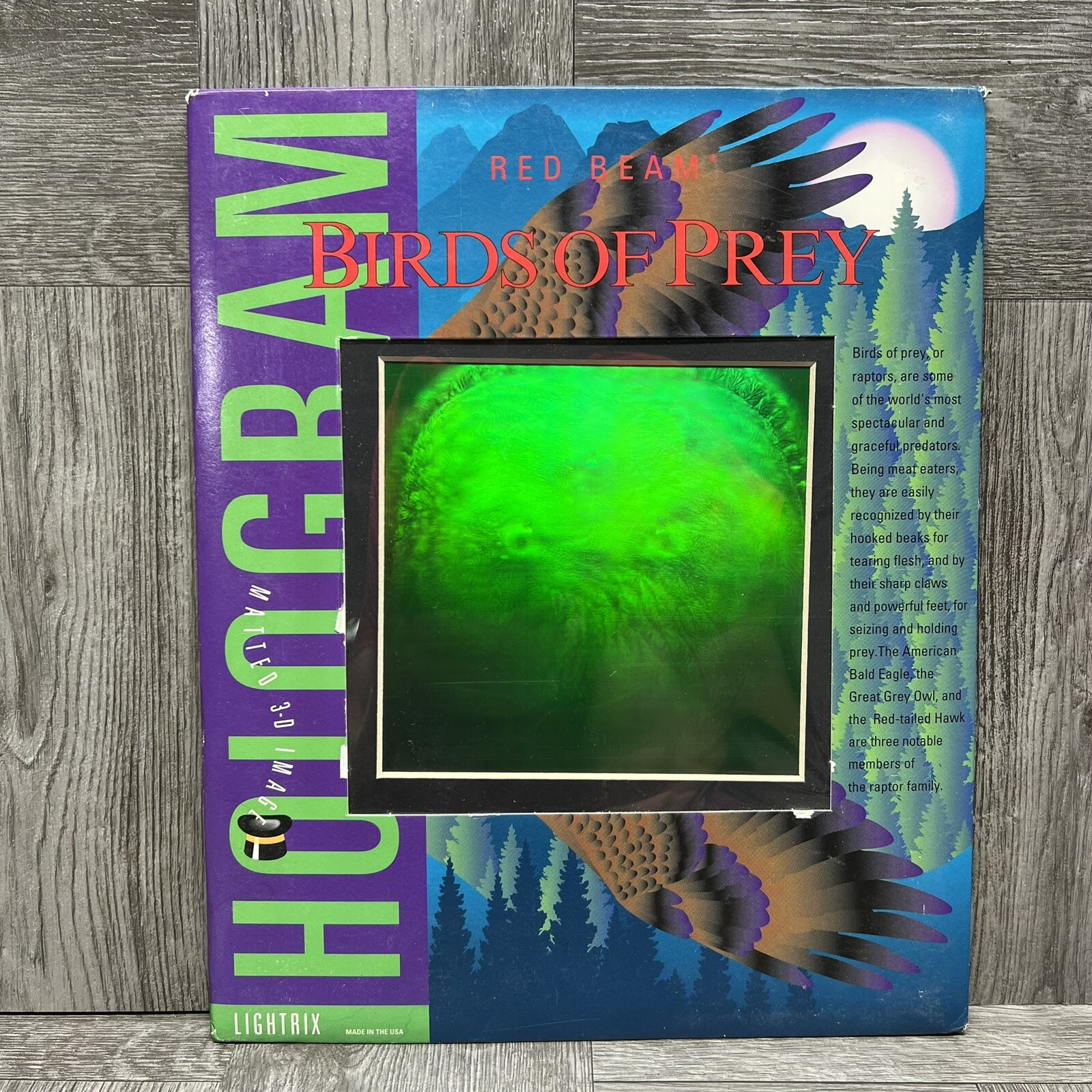 Vintage 1996 LIGHTRIX Red Beam Birds Of Prey Hologram 3D Image Made In USA RARE