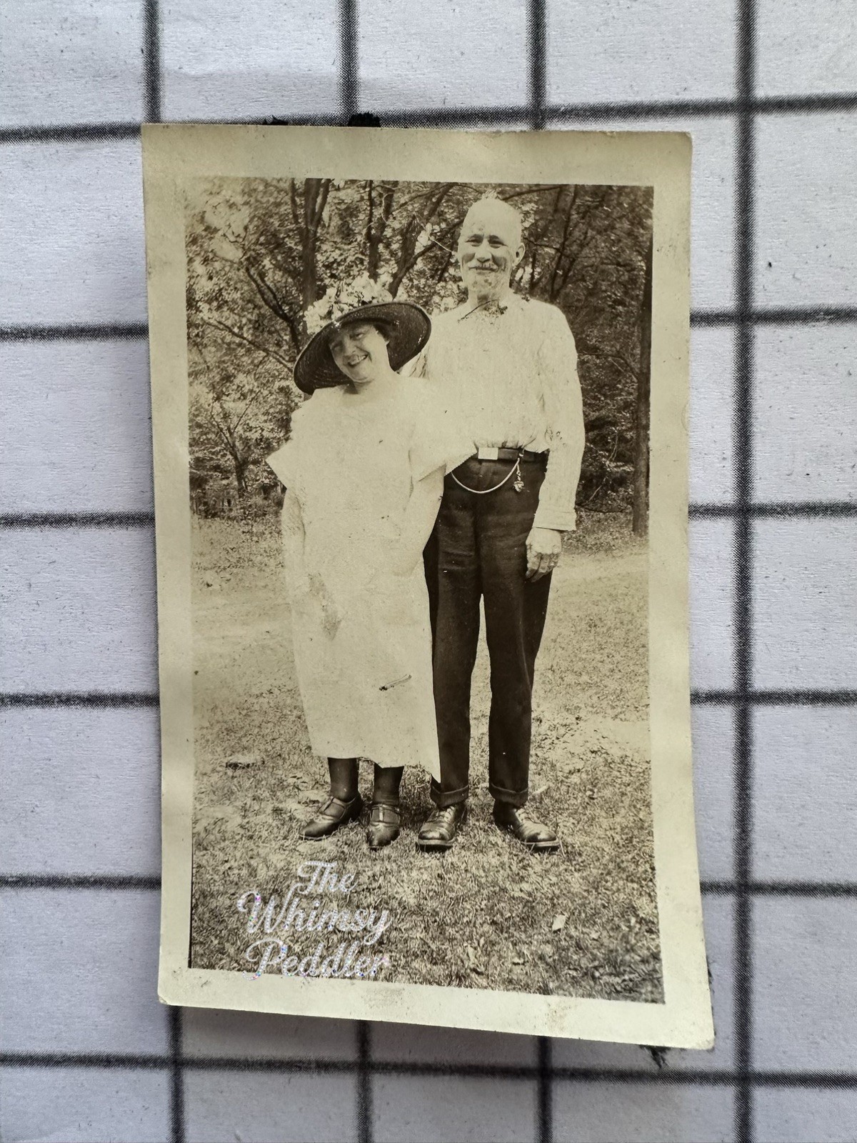 Antique 1910s Couple Outdoors Woman Large Hat Man Watch Chain Photo