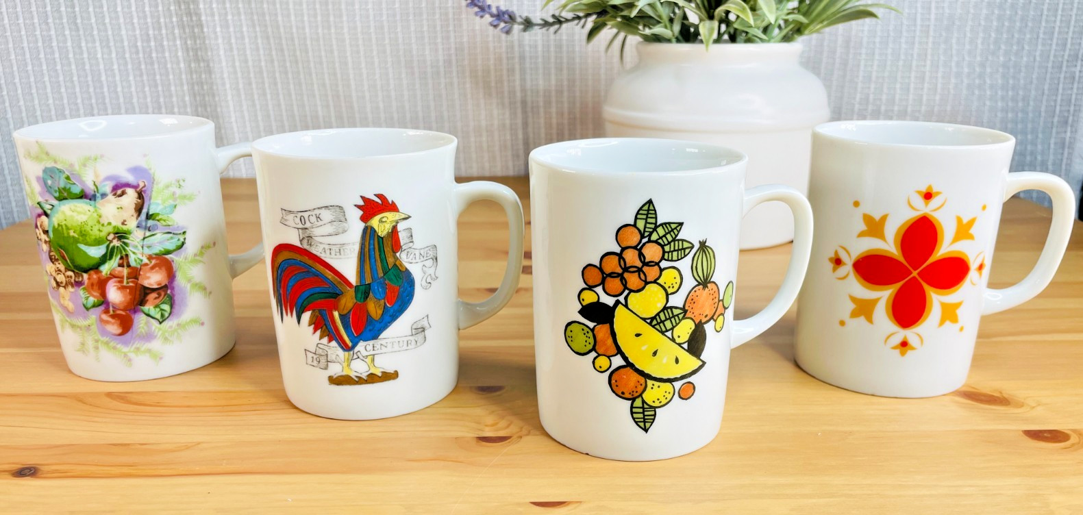 Vintage CREATIVE fine china japan mugs set of 4 retro