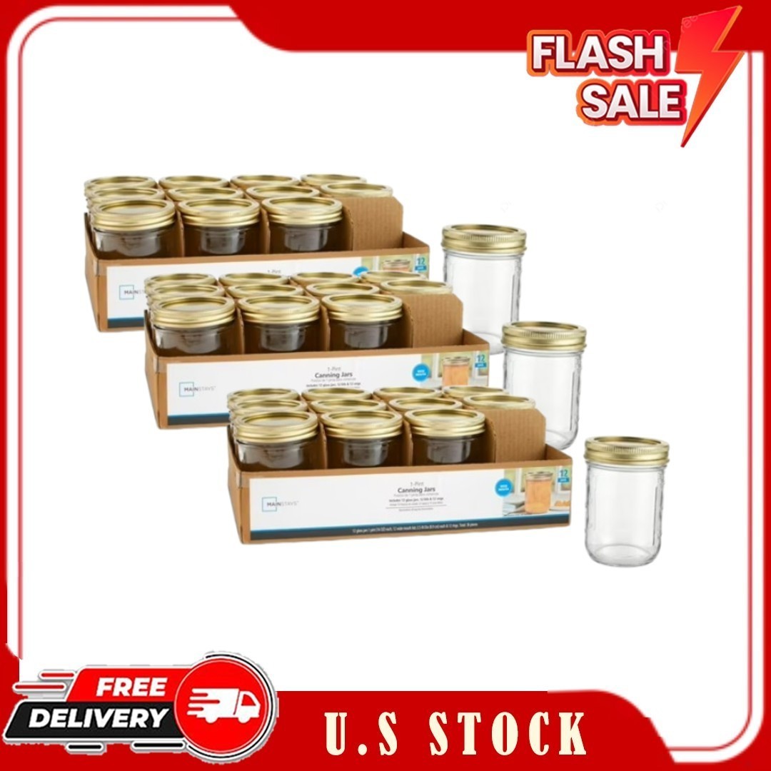 (Free Ship) 3-Pack Mainstays 16oz Wide Mouth Mason Jars, 12-Pack