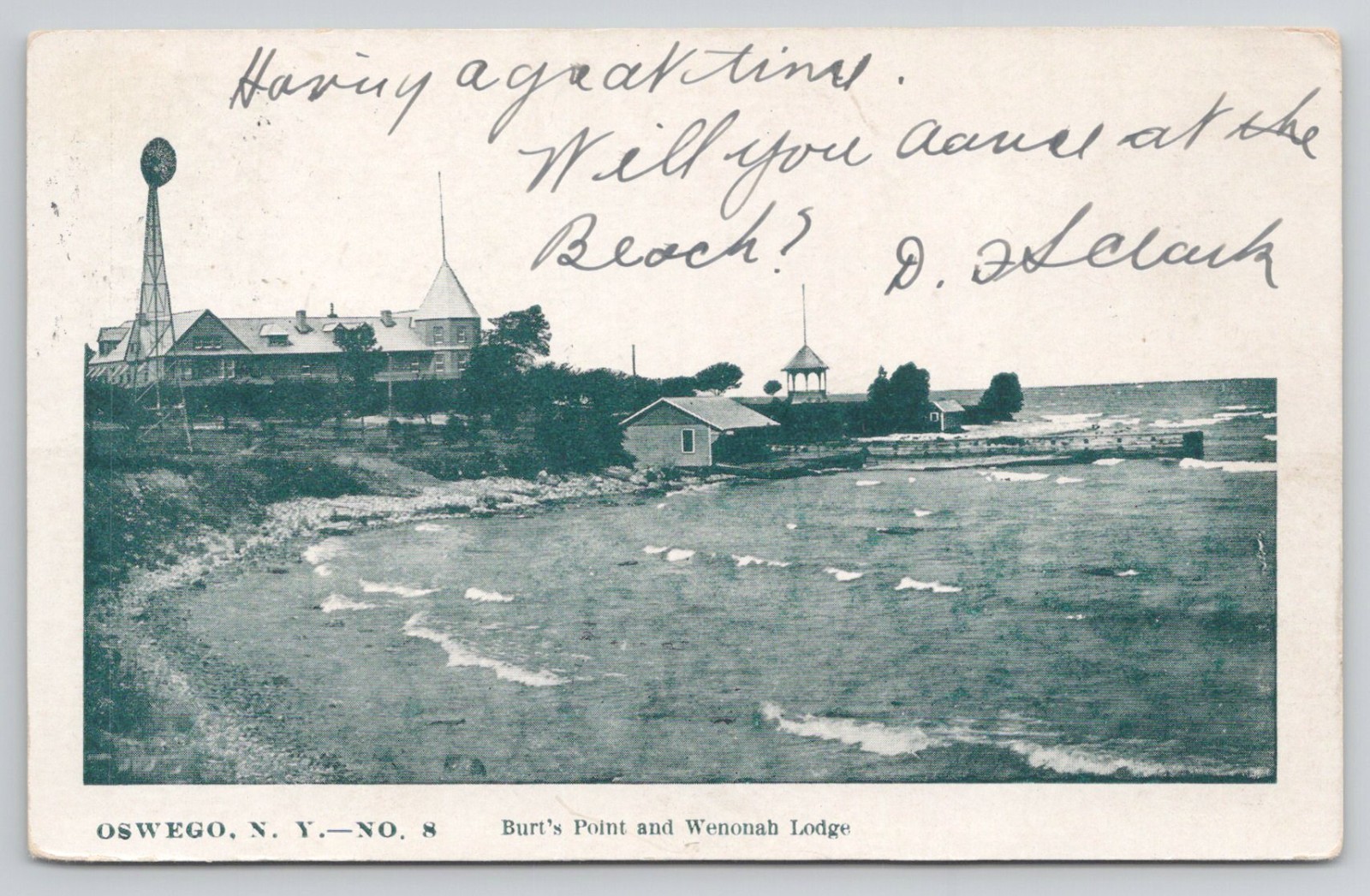 Oswego NY Burt's Point and Wenonah Lodge Postcard