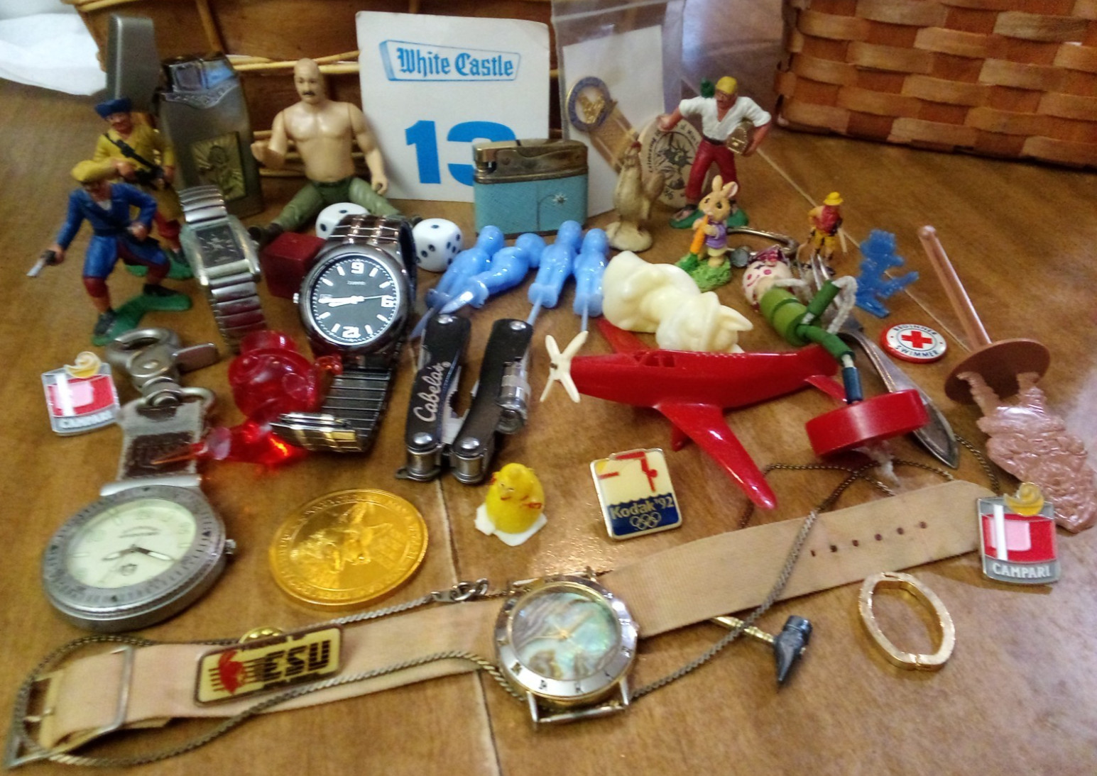 Vintage Junk Drawer Lot Watches Lighters Celluloid Pins German Pirates More
