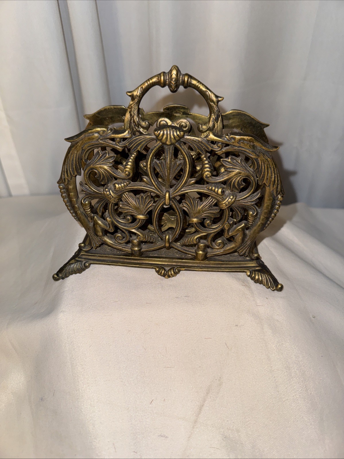 Antique Bronze Gilt Cast Iron Letter Rack W/ Dragons/C1880 Victorian