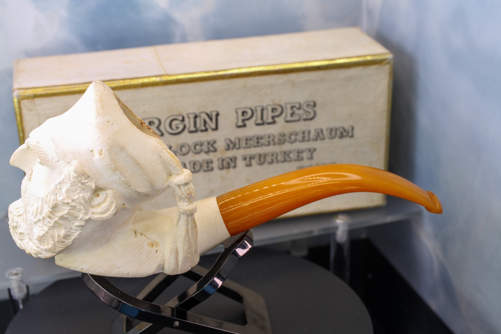 Cleaned- STUNNING Ihsan GIRGIN Block Meerschaum Face Pipe From Turkey