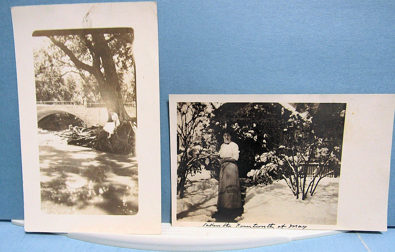 2 Vintage RPPC Real Photo POSTCARD Women Long Dress Snow Scene Shade Tree