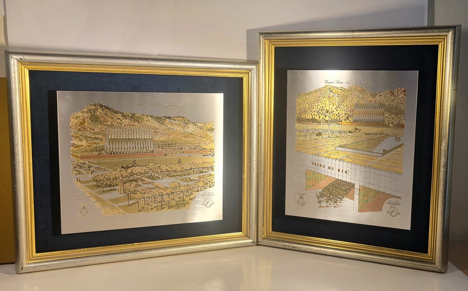 Pair of Vintage Reed & Barton Damascene Etchings - US Air Force Academy USAFA 