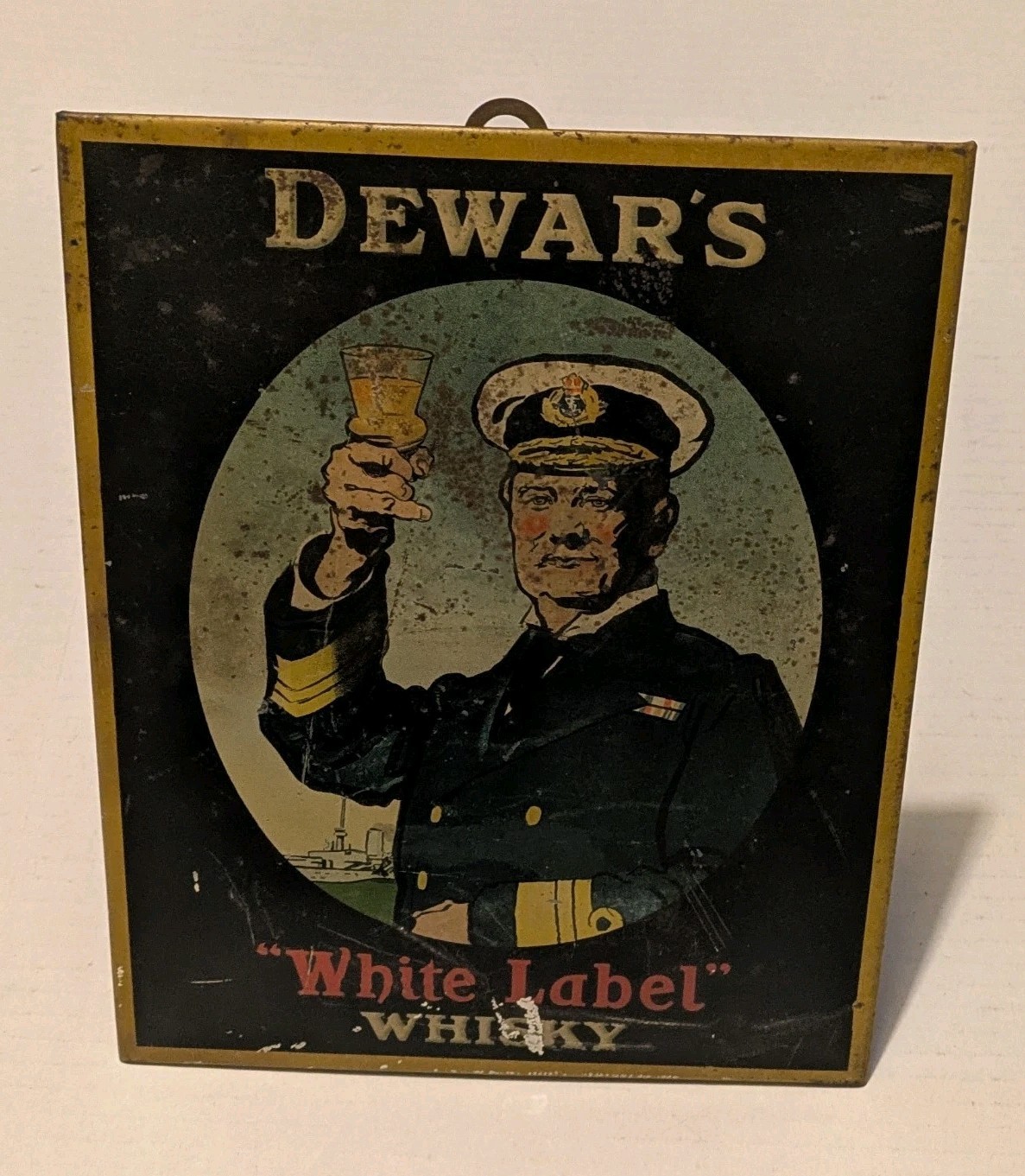 1940s Vintage Rare Dewars White Label Whisky Adv Tin Paper Sign Board England