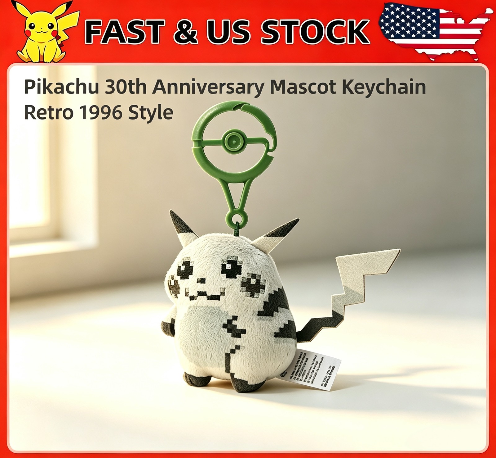 Pikachu Of The Beginning Mascot 30th Anniversary Pokemon Red & Green 1996 Style