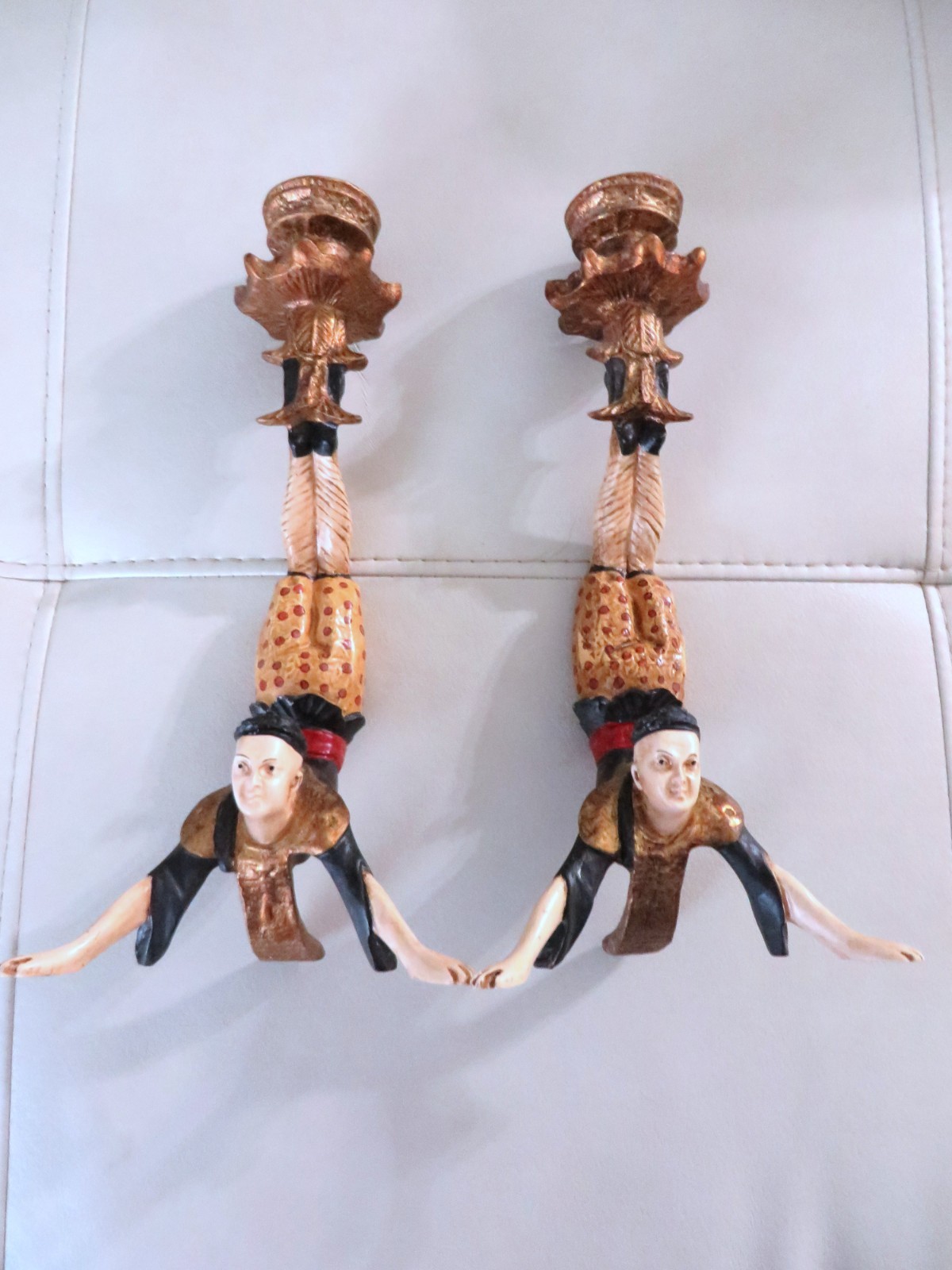 Vintage MCM matching pair CHINESE CIRCUS ACROBAT Candle Holders 7
