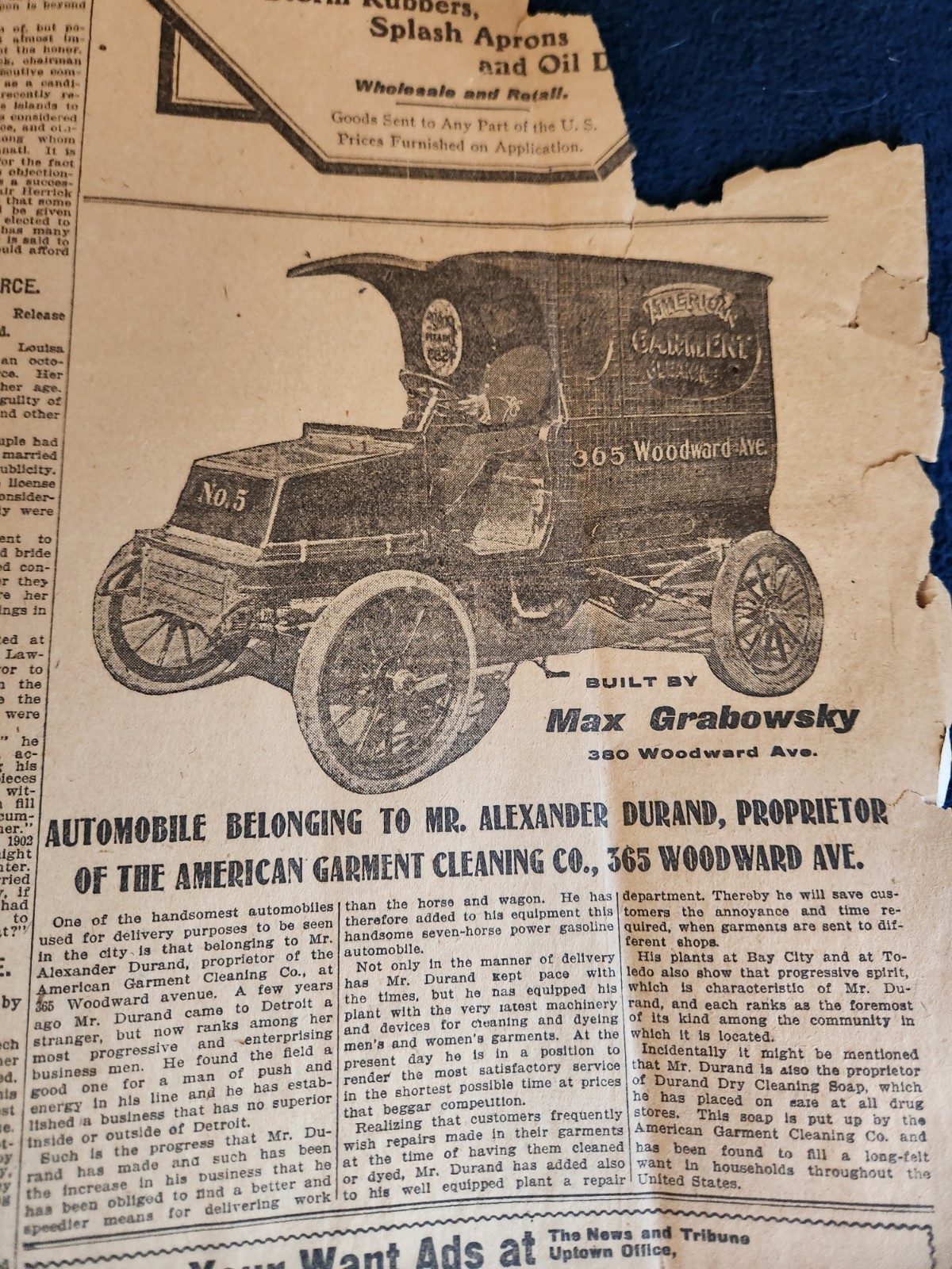 1904 Detroit Newspaper With Automotive Ads Political Cartoon Antique Ephemera
