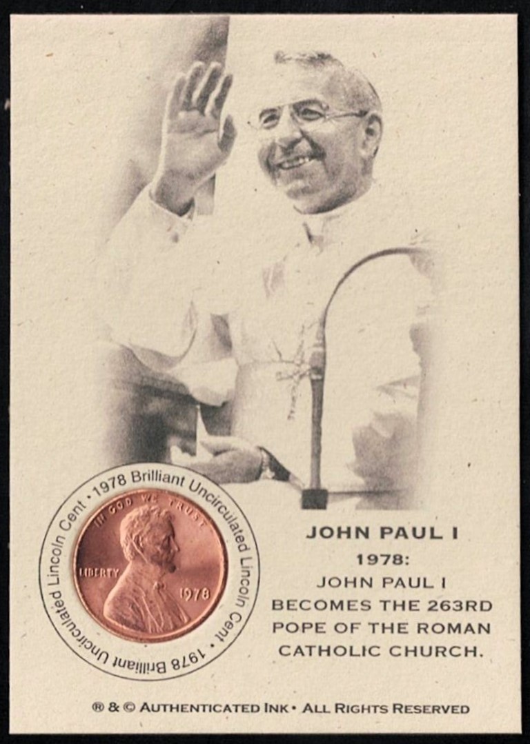 JOHN PAUL I - 1978 B/U Original Lincoln Coin Card - 263rd ROMAN CATHOLIC POPE