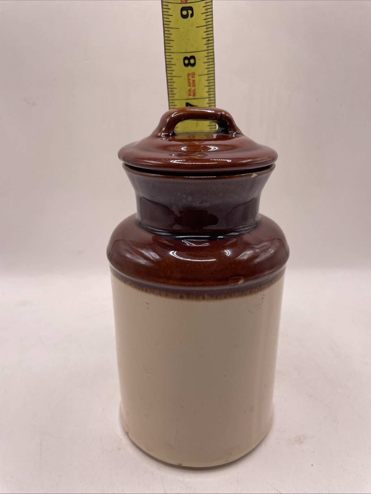 McCoy Vintage Stoneware Pottery Bowl Jug Two-Tone Brown with Lid 7”