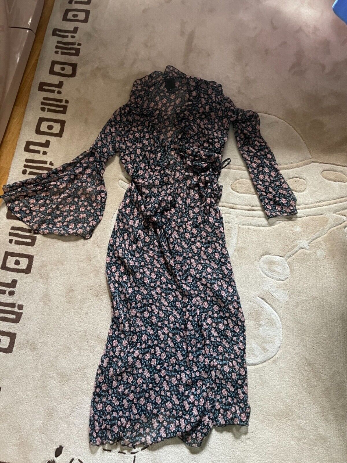 Anna Sui ruffle-trimmed floral print  silk georgette maxi dress, US12