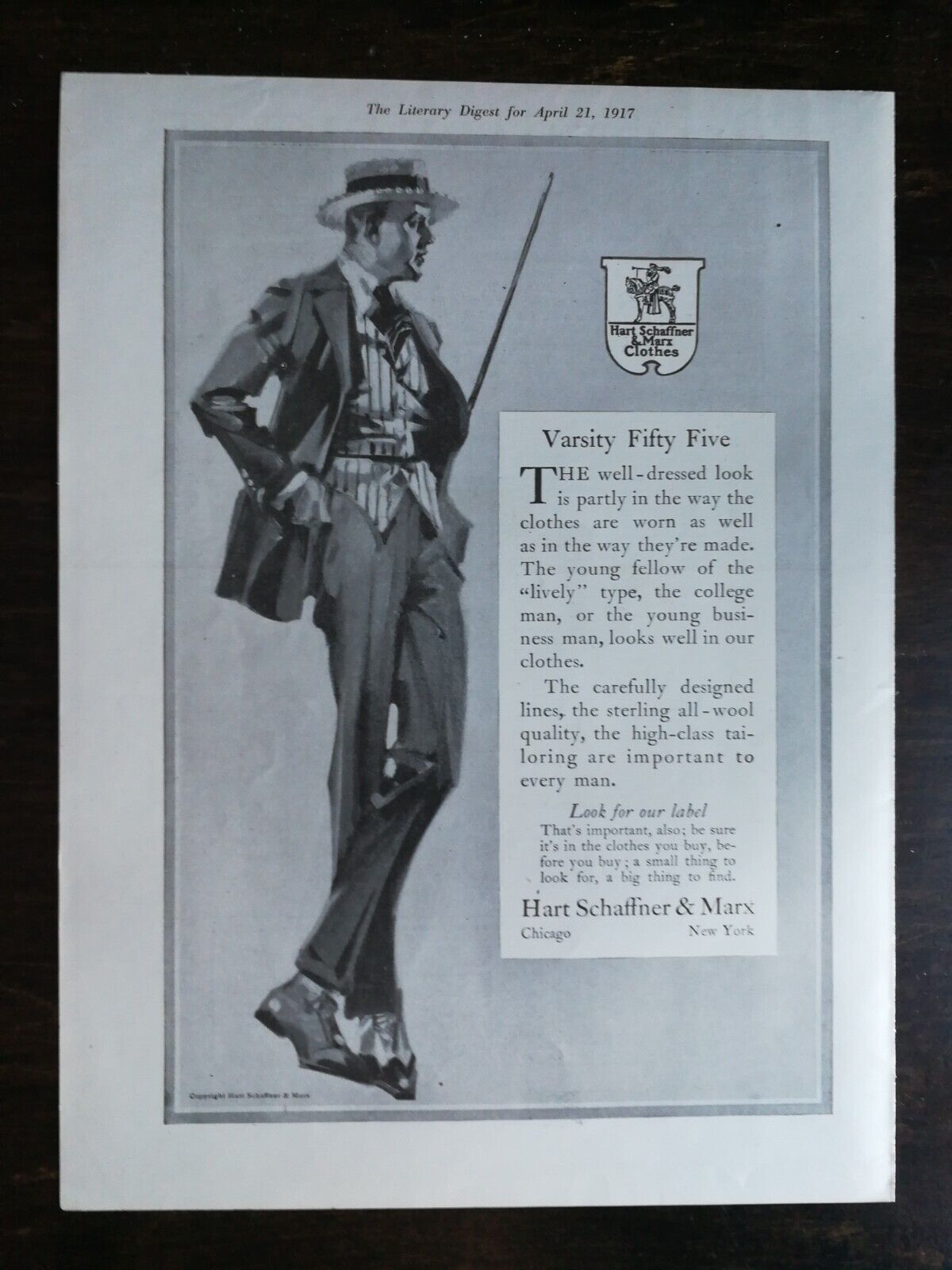 Vintage 1917 Hart Schaffer & Marx Men\'s Clothing Full Page Original Ad 222