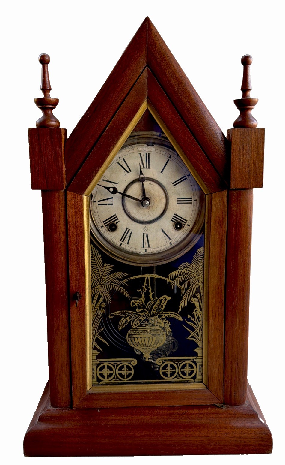Antique 1800’s William L. Gilbert Steeple Mantel Clock with key as shown 