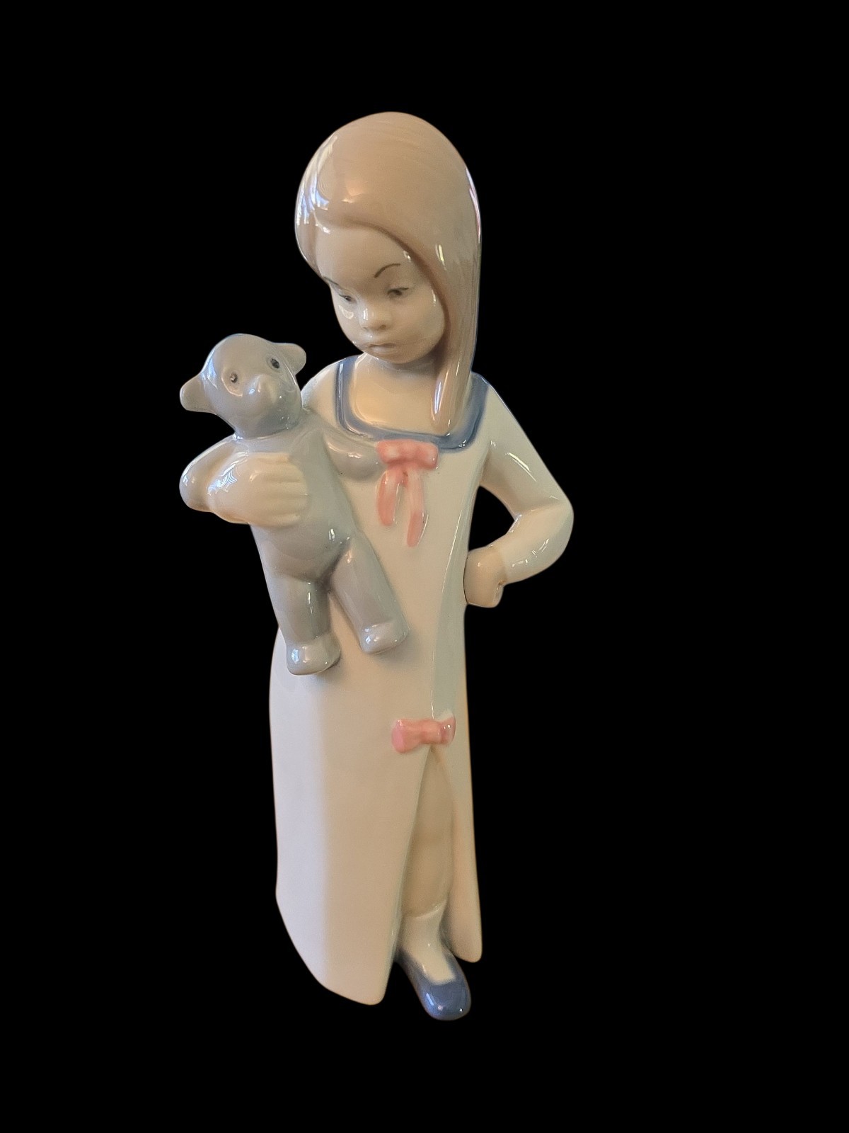 REX VALENCIA Girl With Teddy Bear Porcelain Figurine Spain 9.5\
