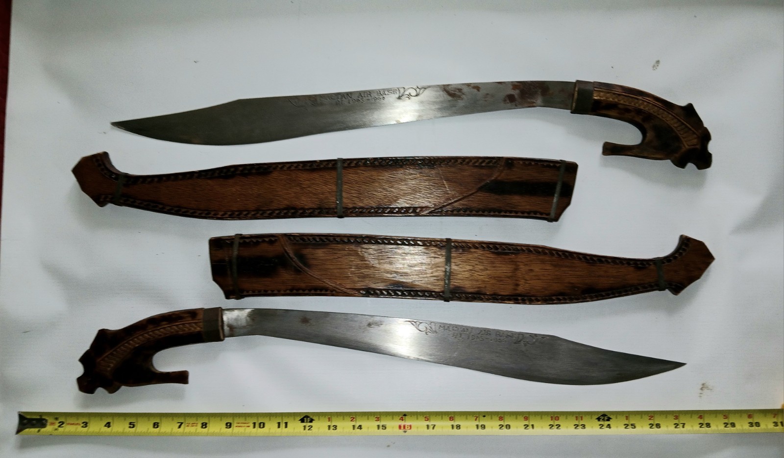 Filipino Antique Swords Pair Double Philippine Moro 1965-66 Wooden Scabbard