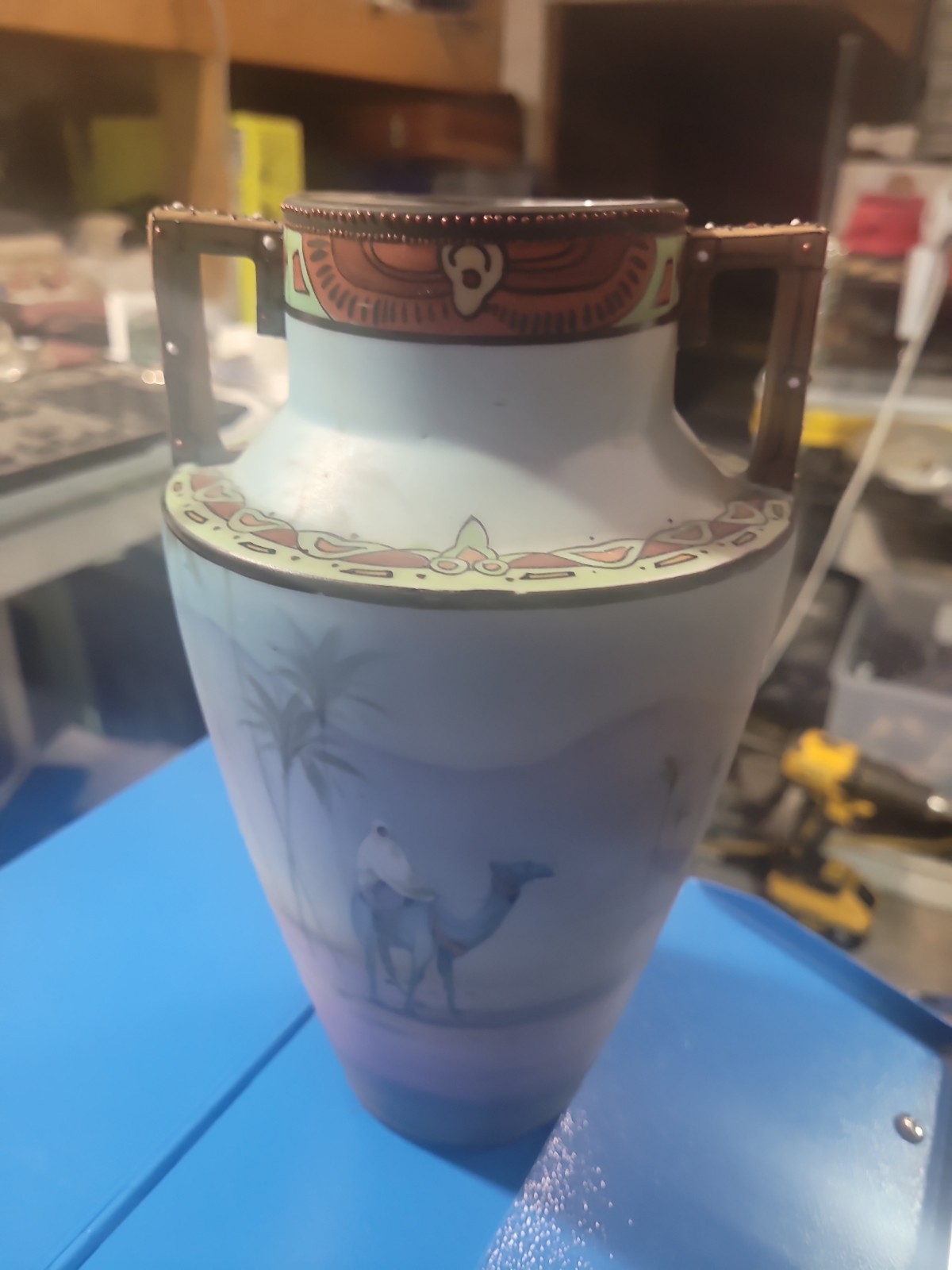 Antique 1911 Nippon Hand-Painted Porcelain Camel Desert Scene Vase – Green M-In-