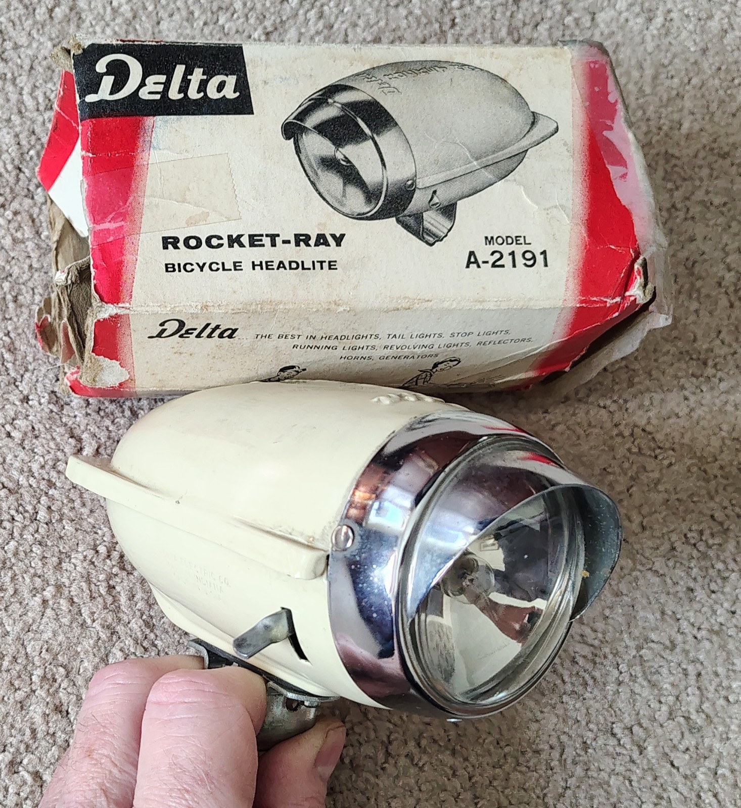 Vintage NOS Delta Rocket Ray A-2191 Bicycle Headlight Headlite 1950\'s