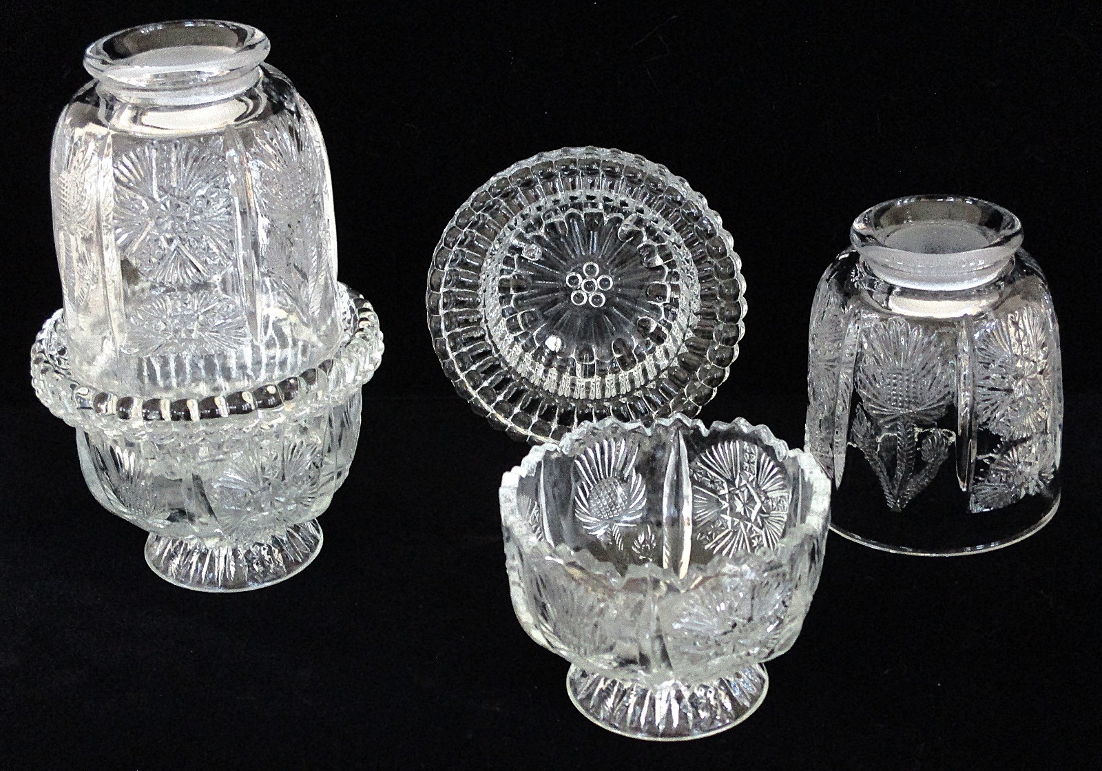 Fairy Lights ~ Pair of Vintage 3-Piece Higbee EAPG Paneled Thistle ~ EUC