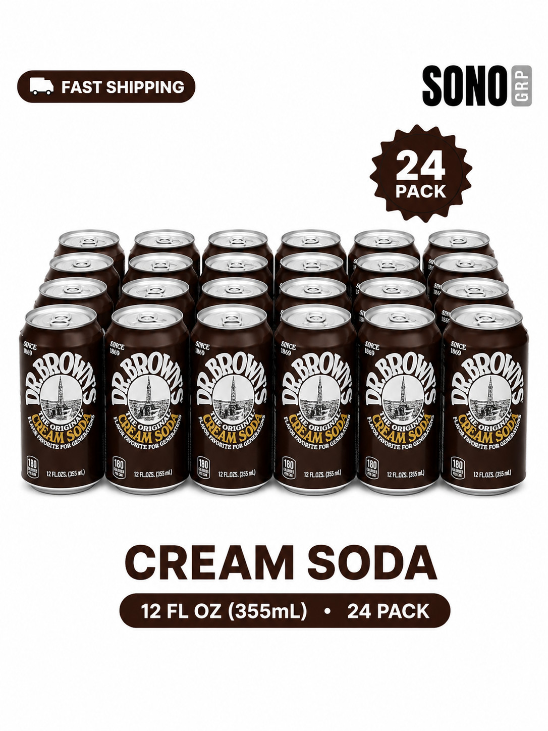 Dr. Brown's Cream Soda , 12 Fl Oz (Pack of 24)