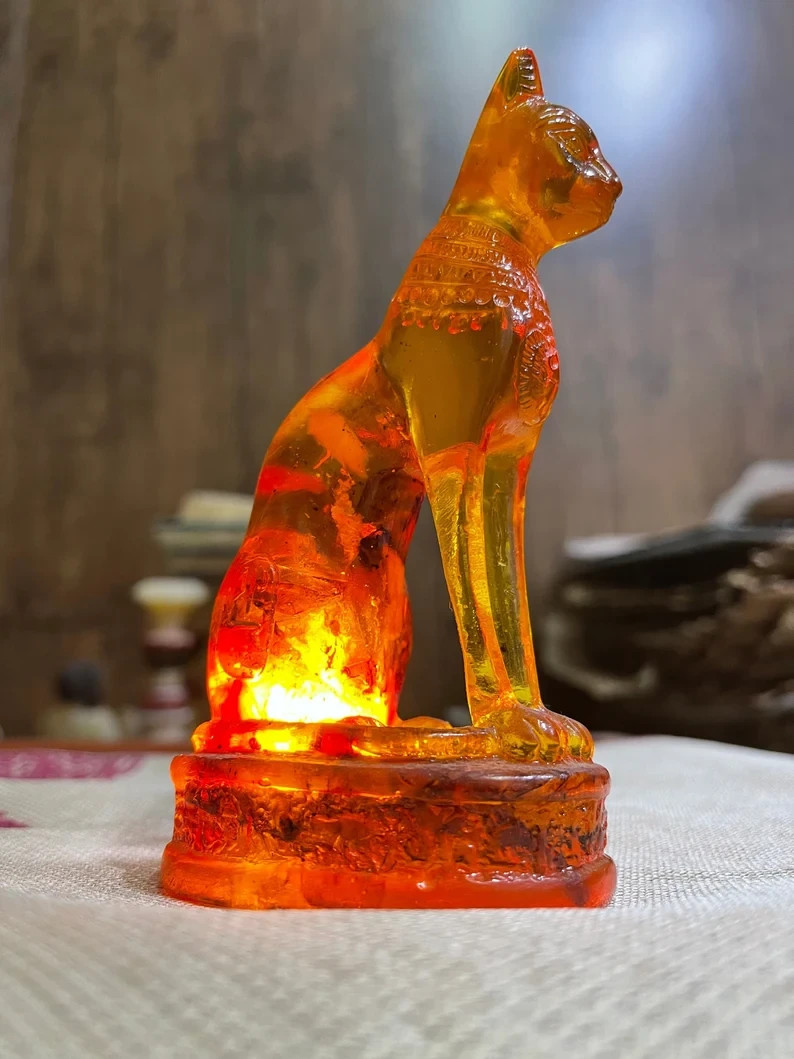 RARE ANCIENT EGYPTIAN ANTIQUE Statue Goddess Bastet Cat for Amber Stone Egypt BC